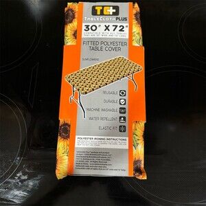 TableClothPLUS Fitted Tablecloth 30 x 72 Sunflowers Elastic Fit Water